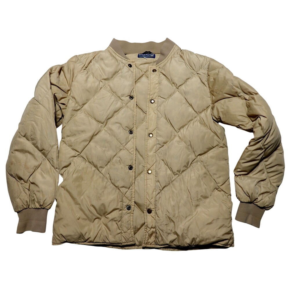 Vintage Grand Portage Jacket Mens Medium Beige Down Puffer Quilted Snap Outdoor